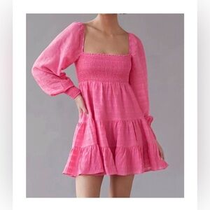 Urban Outfitters Smocked Barbie Mini Dress with Balloon Sleeves NWT